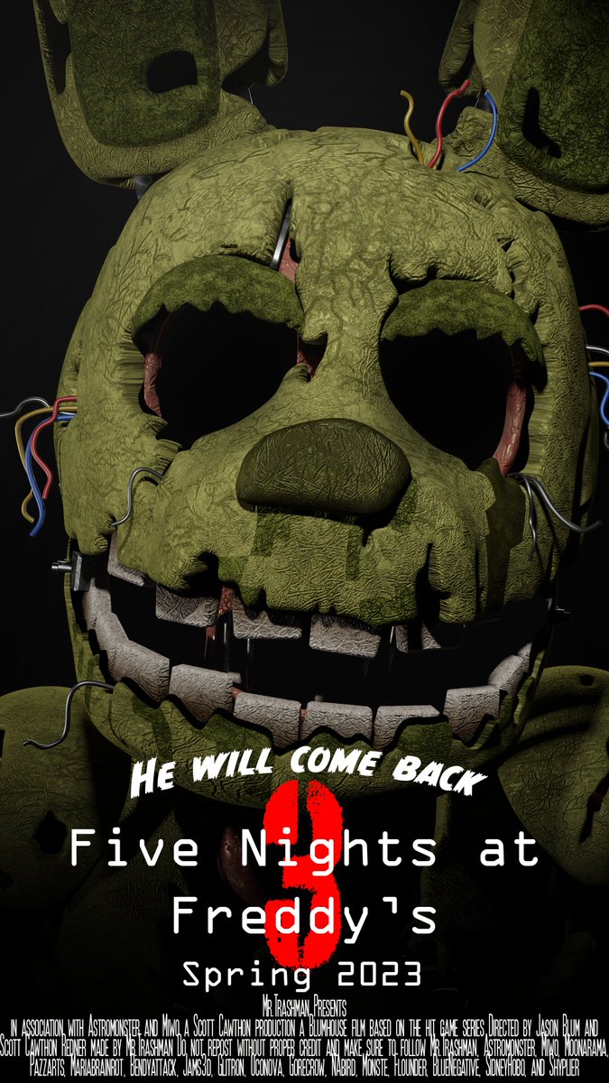 TheManintheTV's tweet photo. ! FNAF 3 Movie Posters !
~
~
Not very happy with the first one, but meh
~
~
{ #FNAF #fnaffanart #fnafart #fnaf3 #springtrap #springbonnie #blender #Blender3d #BlenderCycles #3dart } https://t.co/c6Q8jbKcLq