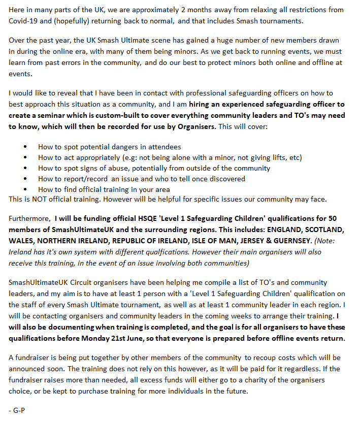 Protecting Minors and Safeguarding Training for Smash Ultimate UK