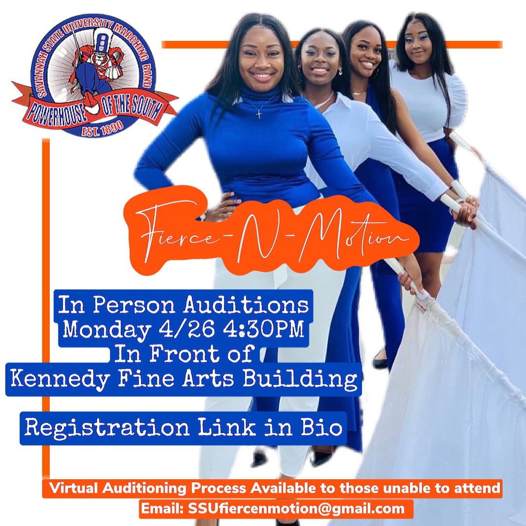 ✨Let’s end the semester in Motion! 🏳️
Fierce N’ Motion 2021 Flagline Auditions will be held Monday at 4:30 p.m. Auditions are open to upcoming Tigers and current Tigers!🐯

✅ Register by emailing SSUFierceNMotion@gmail.com!

#FierceNMotion 💎
#SSU #SSU22 #SSU23 #SSU24 #SSU25 🧡