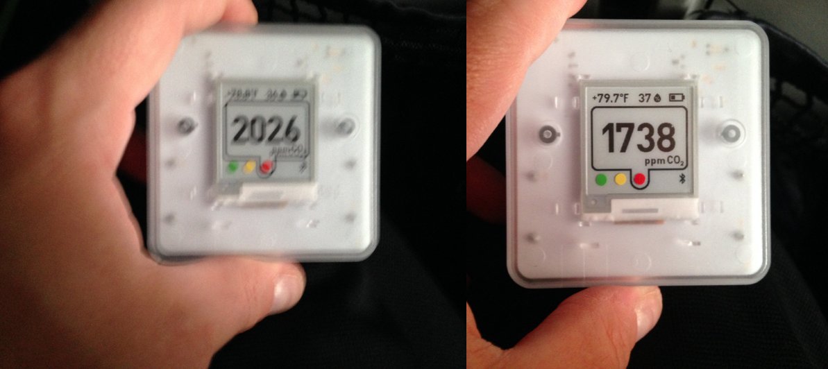 8/ I think the ventilation system started bringing in outdoor air when the plane began taxiing but that it took a couple minutes for the CO2 to begin to decline. Two minutes after peaking at 2351 ppm, it had decreased to 2026, and two minutes after that it was 1738.