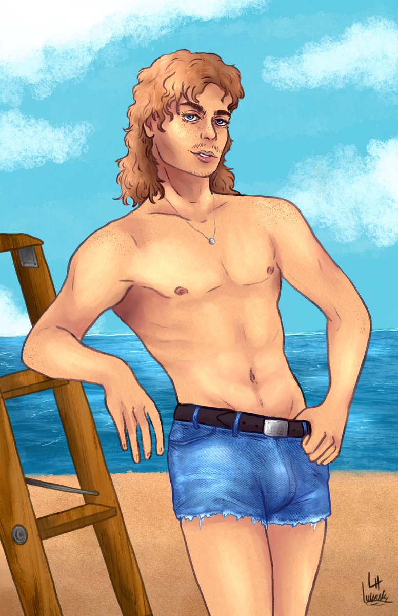 1980_prettyboy's tweet photo. Decided to finally draw my favourite hot mess. The first thing that came to mind was a pinup style thing and who am I to argue. So here is the hot boy himself chilling at the beach.
#strangerthings #billyhargrove #billyhargrovefanart #billystrangerthings https://t.co/f6dvZgtd6p