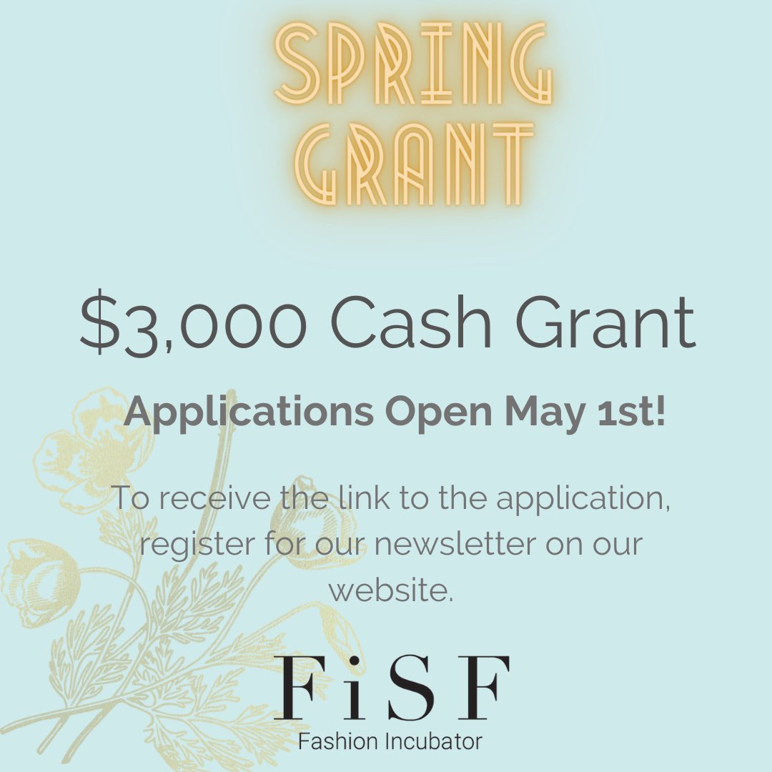 The application for our Spring Grant will be released via email on May 1st. To receive the link, sign up for our newsletter. The grant will be open to fashion brands in the US who are currently selling products. #fashiondesigners #smallbusinessgrants #supportsmallbusiness