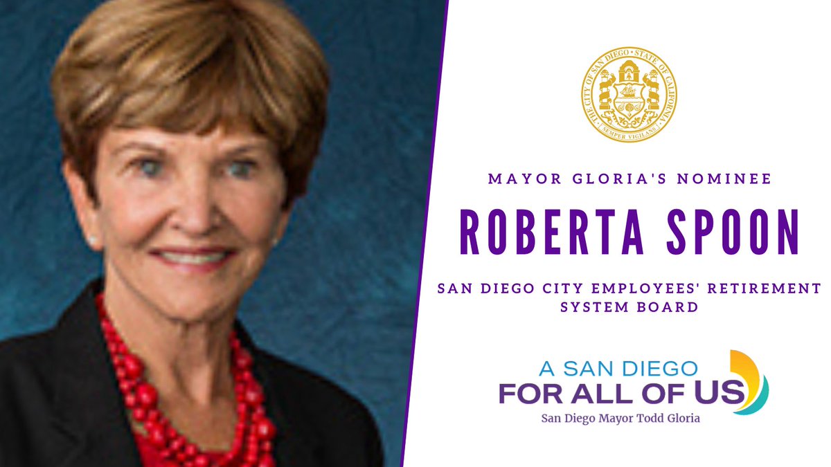 I'm pleased to announce my nominees to the San Diego City Employees' Retirement System Board (<a href="/SDCERS/">SDCERS</a>). I am confident each of them will bring their invaluable experience and expertise to the Board, and I thank them for their willingness to serve. #ForAllofUs