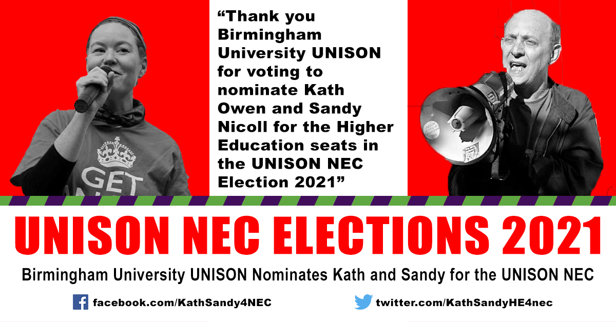 KathSandyHE4Nec's tweet photo. Thank you to Birmingham University UNISON for your nomination! It means a lot to us to have your support! #TimeforRealChange @Paul4Nec https://t.co/2JkYZdCuYh