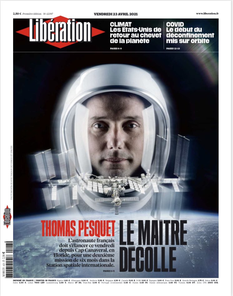 À la une de Libération ce vendredi : 

Thomas Pesquet, le maître décolle