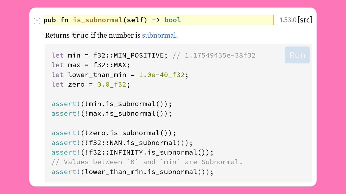 8. f32::is_subnormal and f64::is_subnormalA way to easily check if a floating point number is subnormal.