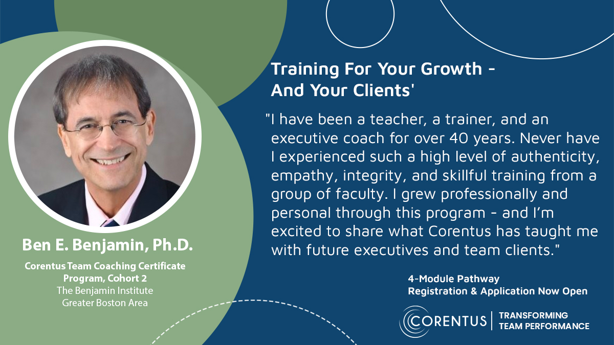 TeamCorentus's tweet image. Corentus is proud to help build amazing team coaches who help their clients achieve new levels of productivity and engagement. Learn more corentus.com/courses-progra…
#teamcoaching #teameffectiveness