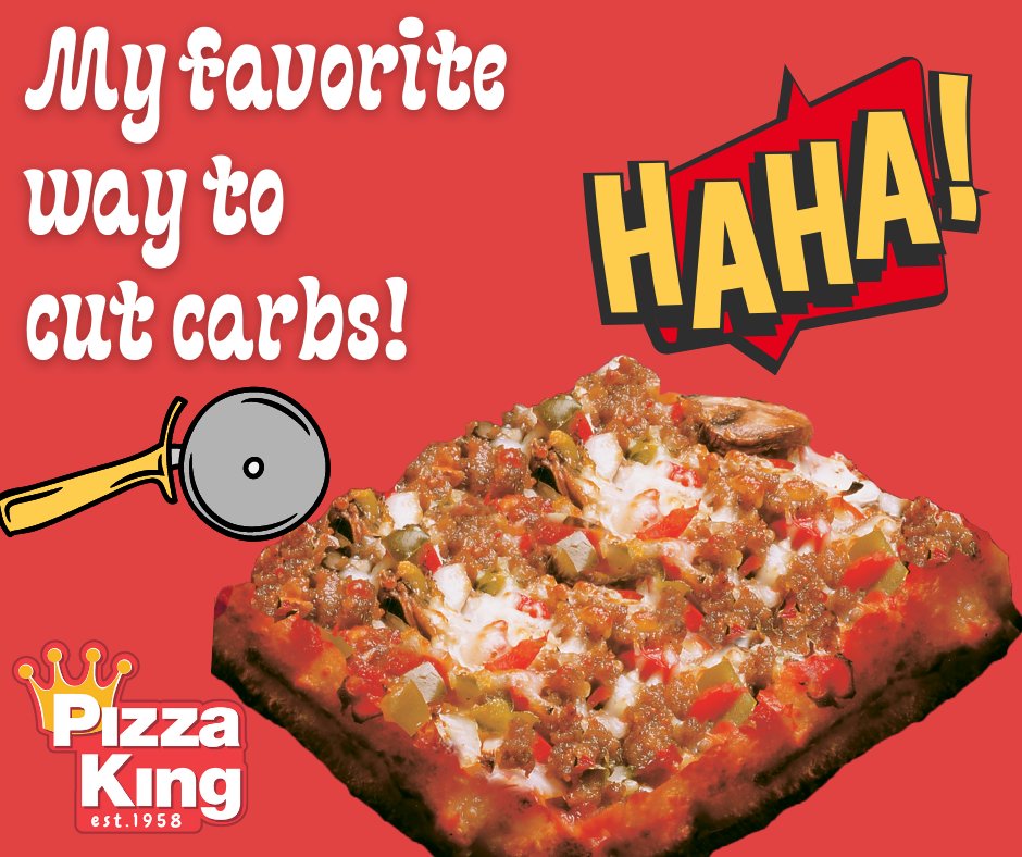 Favorite way to cut carbs? How about cut them into delicious little squares! #pizzahumor #pizzaking #ilovepizzaking #ringtheking #pizzasquares #cutcarbs