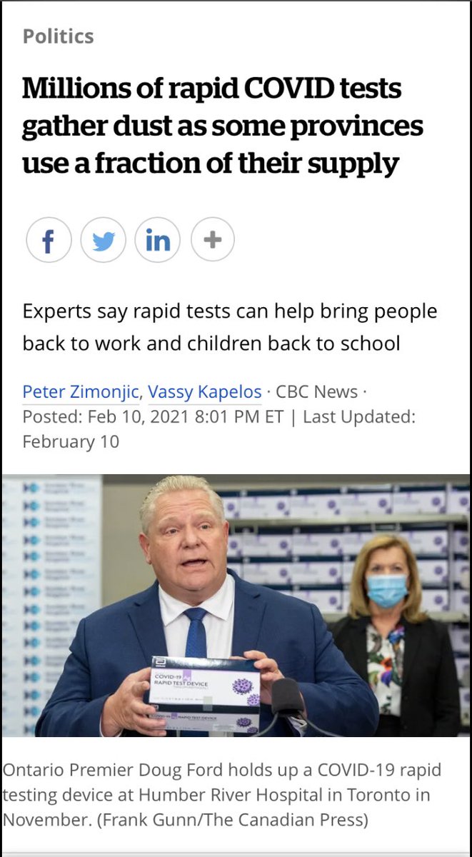 Or how about this? Remember when  #Conservatives all followed a script to demand rapid testing, claiming it would open up the economy? Only later revealed that MILLIONS of tests HAD been shipped by the feds & were collecting dust, unused by provinces like Ontario?  #cdnpoli  #ONpoli