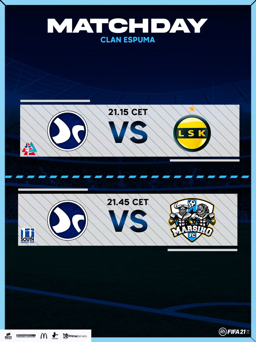⚫️ MATCHDAY ⚫️

🏆 l <a href="/ARCTICACL/">Arctic League</a> West
🆚 l <a href="/LSKEsport/">LSK e-sport</a> 🇳🇴
⏰ l 21.15

🏆 l <a href="/OfficialVPG/">Virtual Pro Gaming</a>  League 1 South
🆚 l <a href="/MarsihoF/">MarsihoFC</a> 🇫🇷
⏰ l 21.45

🎨 l @SavlFN 

📺 l twitch.tv/emil_sorensen2…

#RoarLikeEspuma