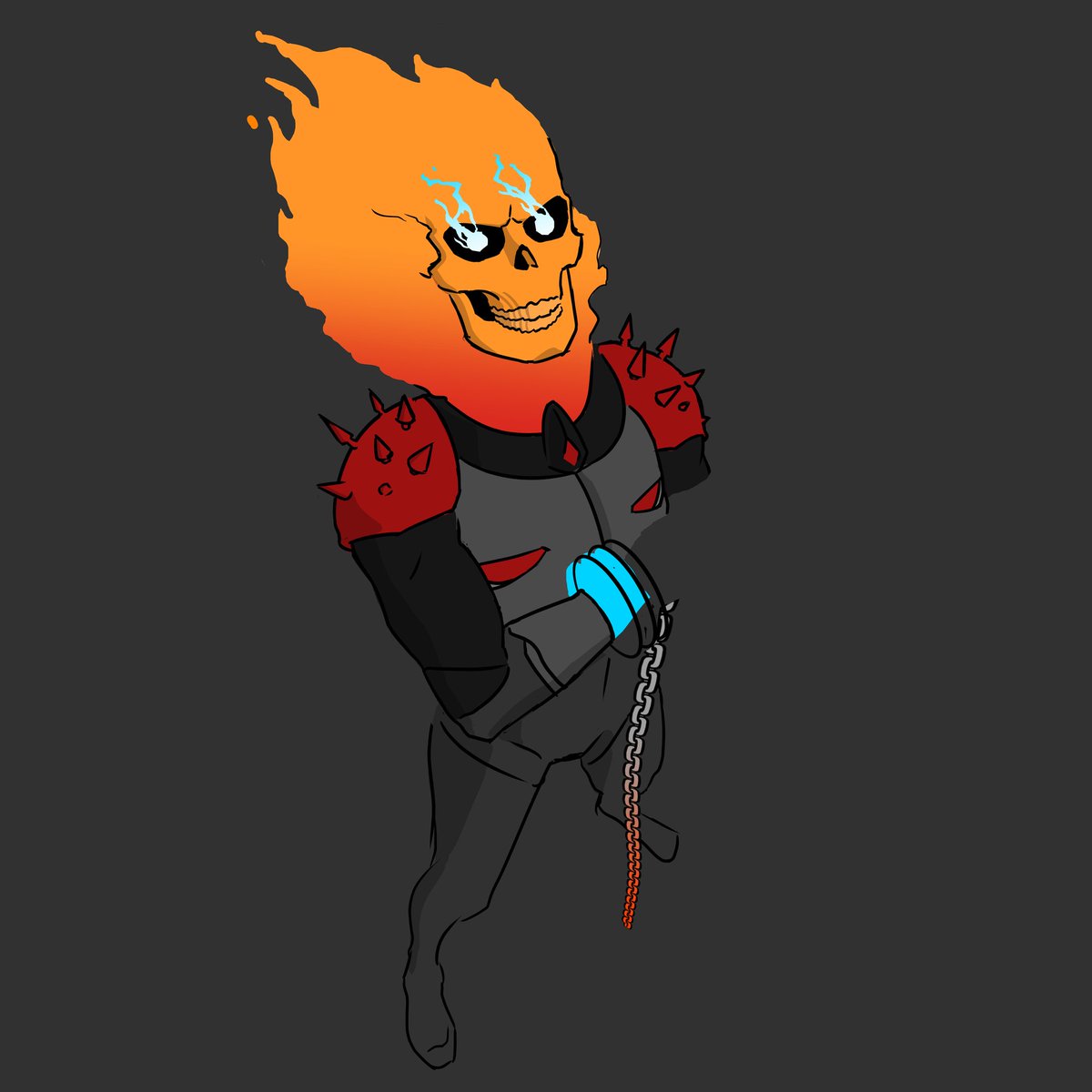 EvanLArtist's tweet photo. Here's an unfinished piece from 2019.

I was really proud of the perspective on this but I felt like people might undervalue it when I discovered that there's an official illustration of Cosmic Ghost Rider using the same angle.

#cosmicghostrider #ghostrider #digitalart #CSP https://t.co/vSeUkQZgIh