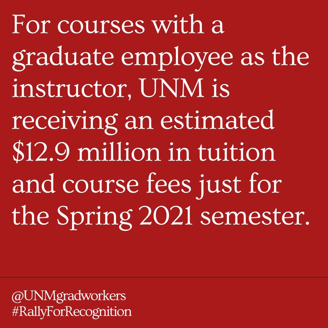 For courses with grad worker instructors,  @UNM is receiving $12.9 million in tuition & course fees for just this semester (4/10)