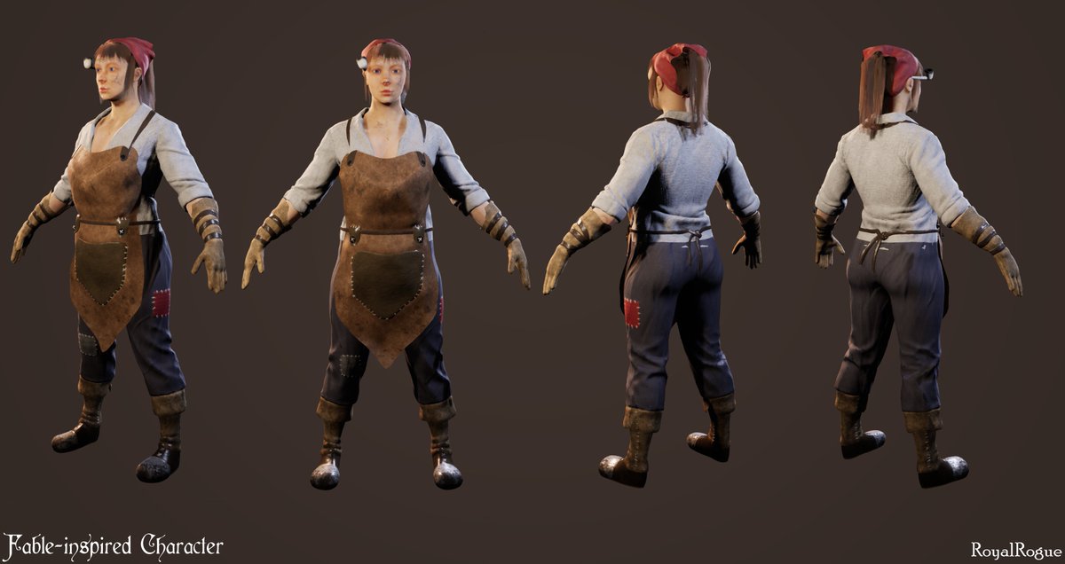RoyalRogue_'s tweet photo. A Fable-inspired Realtime character. This was my first attempt at creating a realtime character! I made her for a university project.

#gameart #realtimecharacter
#realtime #3dsculping #3DModel #3dcharacter #zbrush #fable https://t.co/S8RYAukqvm