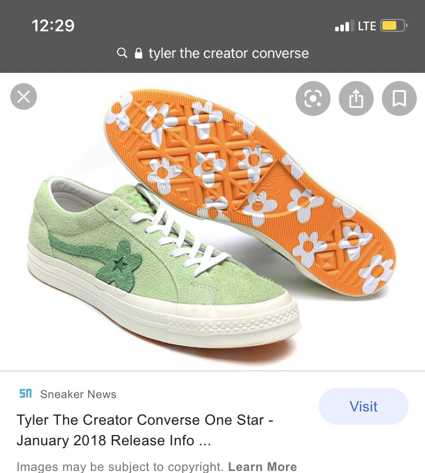 next we have more converse because they are amazing these are the converse that tyler the creator did- golf and converse did a colab and these shoes are just *chefs kiss* there are multiple colors such as pink and navy blue and these are more expensive but an amazing choice