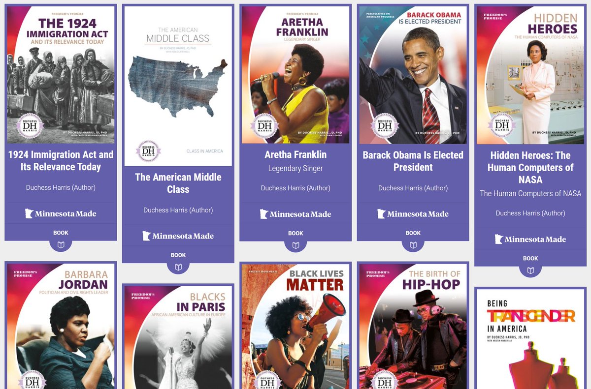 MinitexMN's tweet photo. Duchess Harris, an award-winning @Macalester professor, has authored over 100 titles available in Ebooks Minnesota. Her work covers the intersections of race, class, gender, sexual orientation, education, and more. Read more on Minitex News: https://t.co/FEgfp6xlnk https://t.co/L5GTjhFKVq