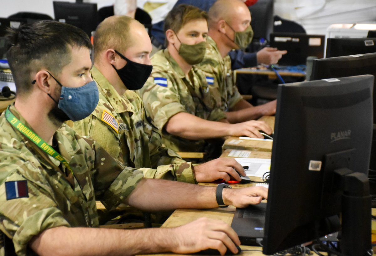 Troops from the UK's 1st Combat Aviation Brigade and allies from the US Army control simulated aviation forces fusing effects in the Land and Air domains