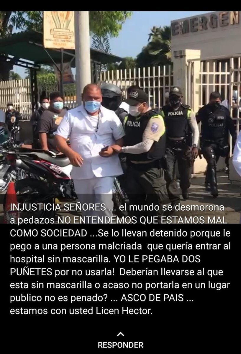 DrCarlos_GP's tweet photo. @JorgeWated Es atropello ocurrió en un hospital público de Manabí, específicamente en Portoviejo y en hospital del IESS. Por exigir que el familiar cumpla con las medidas de protección es decir el uso de mascarilla al ingresar al hospital. https://t.co/CVFgMB1w1f
