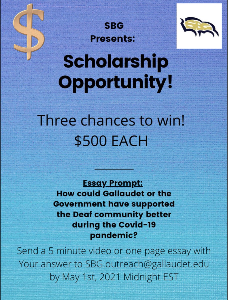 Our Student Body Government has exciting news to share with all of you! We have three scholarships to give away!! Only three undergraduate students will submit their best response to the question prompt and receive $500!

The best response will have the chance to bring $500 home!