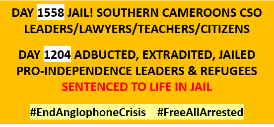 judithnwana's tweet image. #SouthernCameroons peaceful activists Day1558 #Cameroon jails, military ct trial, stiff sentences. Pro-indep leaders Day1204 incarceratn/life sentences #EndAnglophoneCrisis @SenatorMenendez @FRauCameroun @RepKarenBass @UKinCameroon @SecBlinken @GermanyUN @USAmbUN @irishmissionun