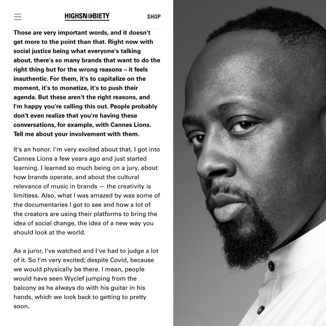 wyclef's tweet photo. "The system is not — it was never — set up for us” #BLM @highsnobiety @Cannes_Lions 🙏🏿

Read the full article: https://t.co/pZ79E9kmGm https://t.co/a4l43VazTf