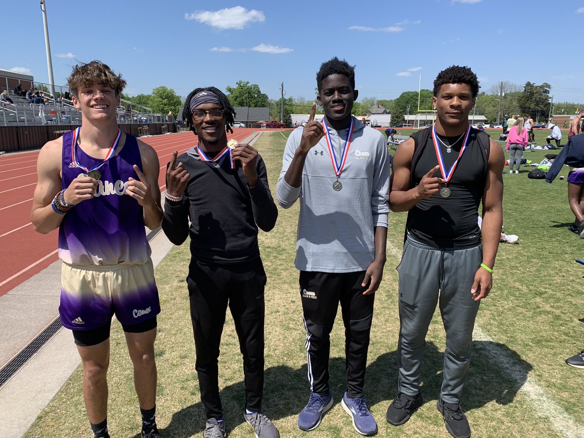 Boys 4x100M REGION 7-5A CHAMPS &amp; New School Record 42.80 breaking 17 yr. standing Mark! #CanesgoREALLYfast! @evanslocum1 <a href="/ToviaveEric/">Eric Toviave</a> <a href="/CLong2021/">ClaytonLong2021</a> @itsbrittwalker congrats! <a href="/cvilleschoolsys/">Cartersville Schools</a> <a href="/BartowSportsZon/">Bartow Sports Zone</a>