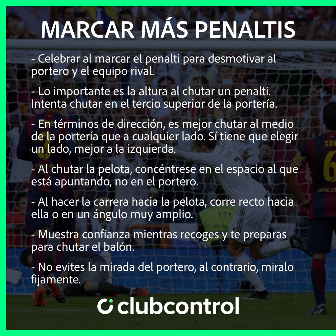 ClubControl_app's tweet image. Hoy en Clubcontrol os explicamos unos consejos a seguir para abordar una tanda de penaltis de forma correcta. 

Compártelo con tus compañeros de equipo y síguenos para aprender con nosotros las metodologías de entrenamiento de los mejores entrenadores del mundo.