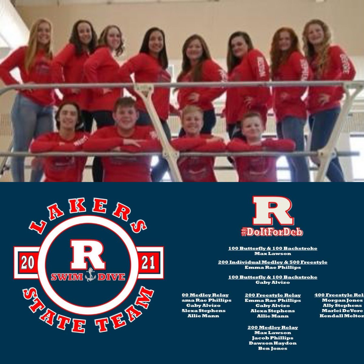 RCHSSwim_Dive's tweet photo. Good luck to our State Team that will be competing on Saturday!  #⚓️AnchorDown #Together #DoItForDeb https://t.co/FVeIbTccPr