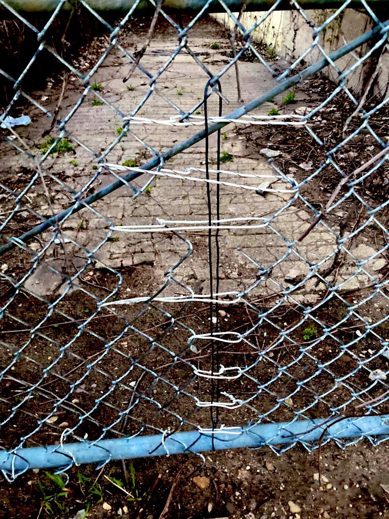 How about this methodical but not terribly secure chainlink fence repair? Are the people who cut through the fences (assuming that’s the story and it wasn’t wanted) less likely to do it again here because it’s just so clearly an individual’s creative handiwork?