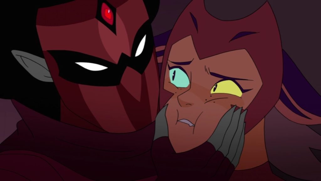 Catra is also still at the hands of her abuser which enables her behavior further. Without the reassurance and protection of Adora, there is nothing stopping SW from taking full advantage of Catra and inflicting her worse.