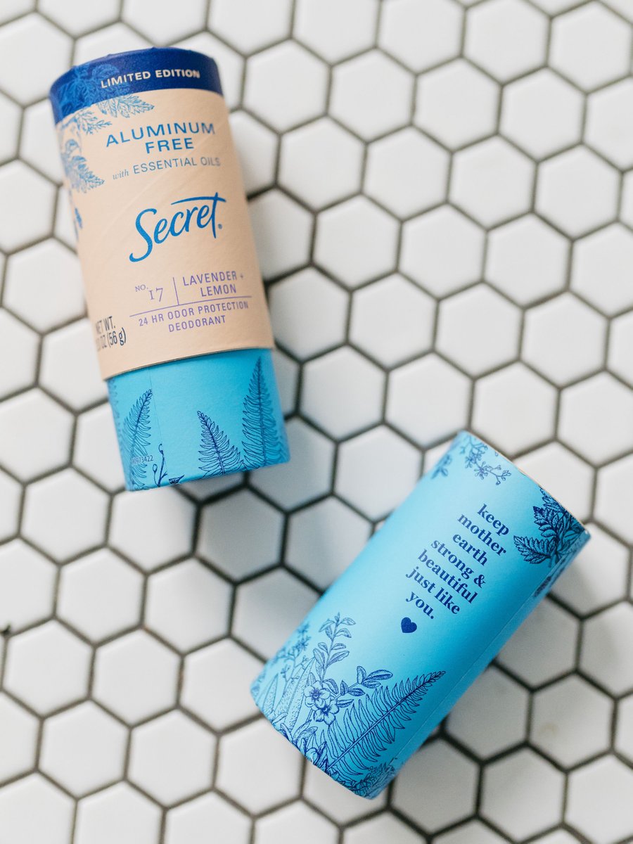 Happy #EarthDay! To reduce plastic waste, Secret recently launched our plastic-free collection nationally! Our Aluminum Free + Essential Oils deodorant uses 0% plastic packaging and is designed to keep Mother Earth strong and beautiful, just like you!