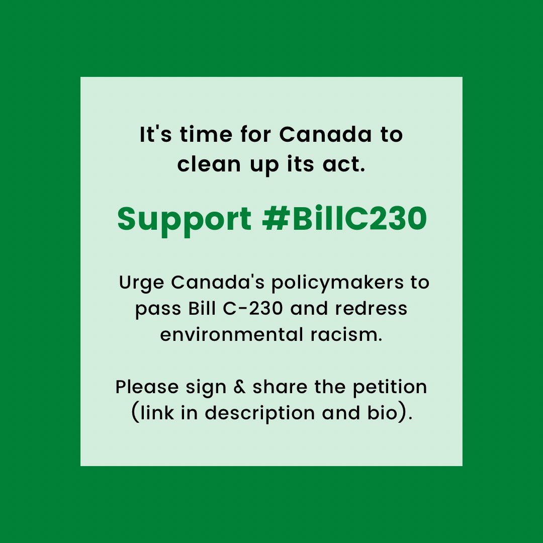 The local toxic impacts of resource extraction on Indigenous and racialized peoples in Canada have been understudied and under-addressed. This is unconscionable. 

Call on your MPs to pass #BillC230 to redress #EnvironmentalRacism. 

bit.ly/BillC230Petiti…