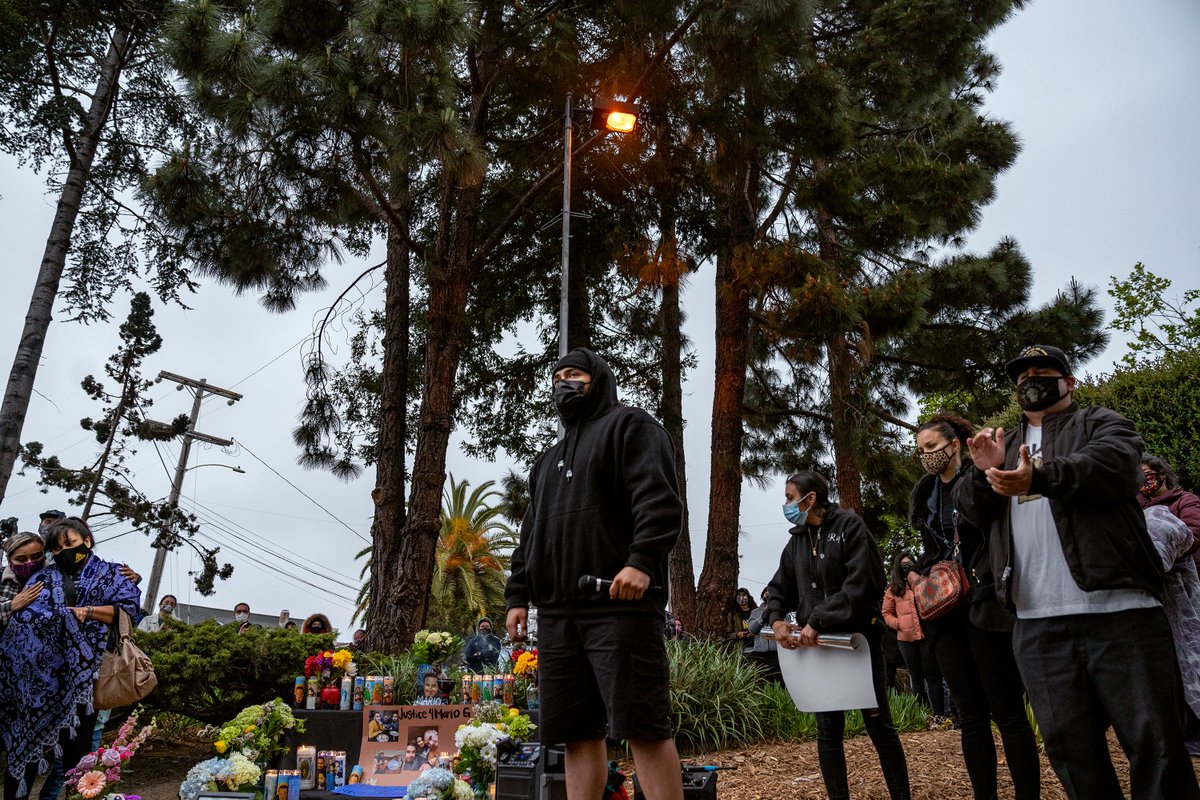 renepakmorrison's tweet photo. Mario Gonzales, 26yo Oakland resident, was killed by Alameda police on Monday. Over 100 ppl gather for a vigil, hearing from his family and community leaders. His family still doesn't know how he died, getting vague responses from the police. #Justice4Mario #AbolishThePolice 4/21 https://t.co/Qb9sWOzFHV