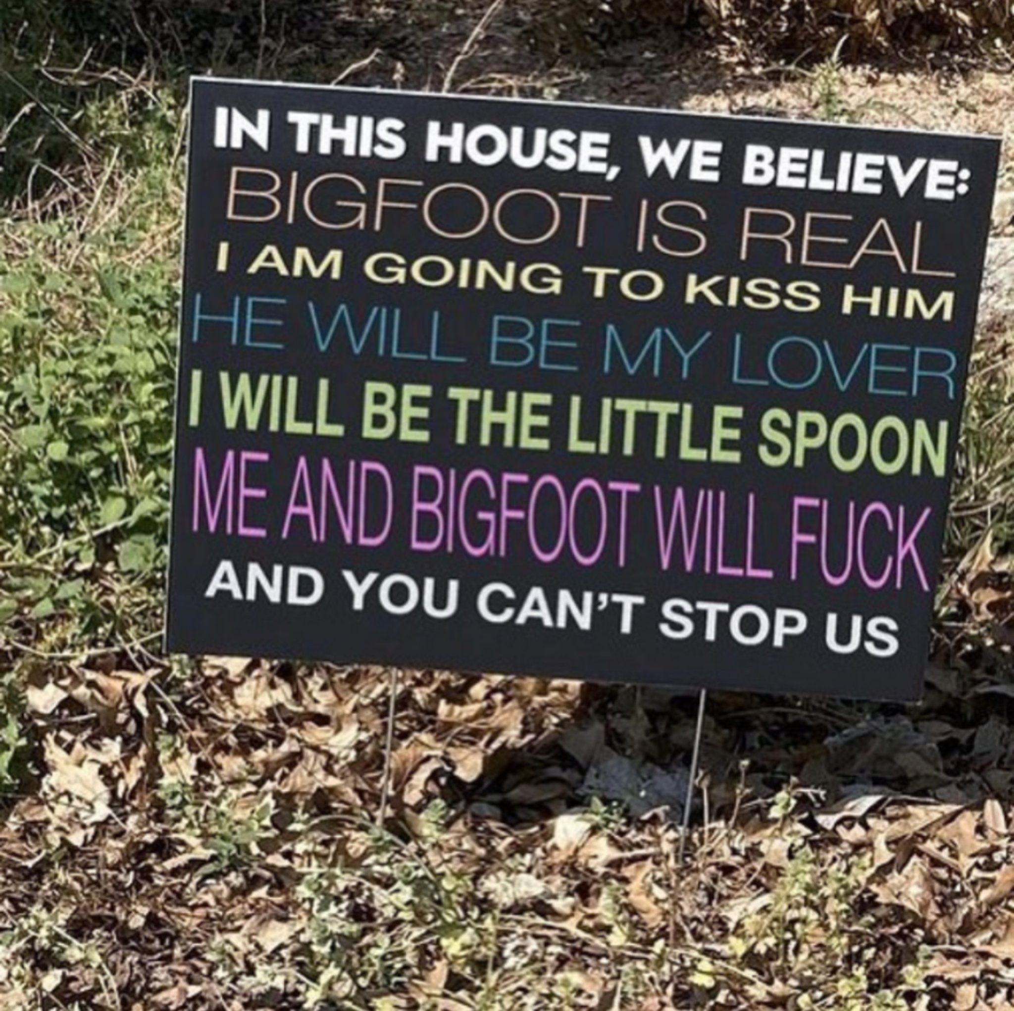 HI-RES] IN THIS HOUSE, WE BELIEVE: BIGFOOT IS REAL I AM GOING TO
