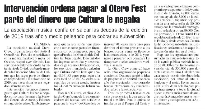 OBF13's tweet image. Intervención del @aytoviedo obliga a la fundación de cultura Ovetense a pagar los 8400 euros que adeudaba al @OBF13