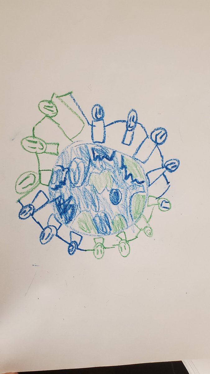 This was first week of hybrid lessons after being virtual since March 13, 2020.  Yesterday, I began teaching about Earth Day and it's importance, so she decided to draw this for me during her free time.  I missed having handmade keepsakes.