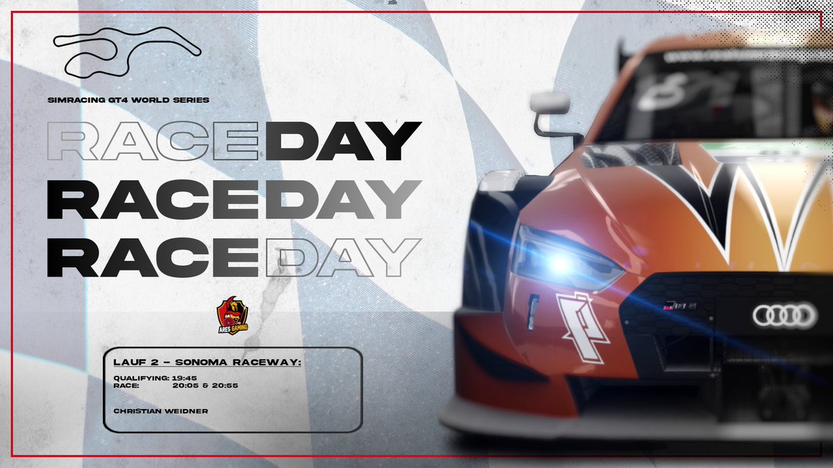 Als Erstplatzierter startet <a href="/Mx77Chris/">ChrisMX77</a> in den zweiten Lauf der #GT4 World Series. 

Ziel: Weiter Boden gut machen und die Führung ausbauen🔥

🎥 twitch.tv/acfriendsdisco… [ab 7.45pm]

#AhuAres ⚔️🛡️ #ACFriends 🛡️⚔️ #AresArmy