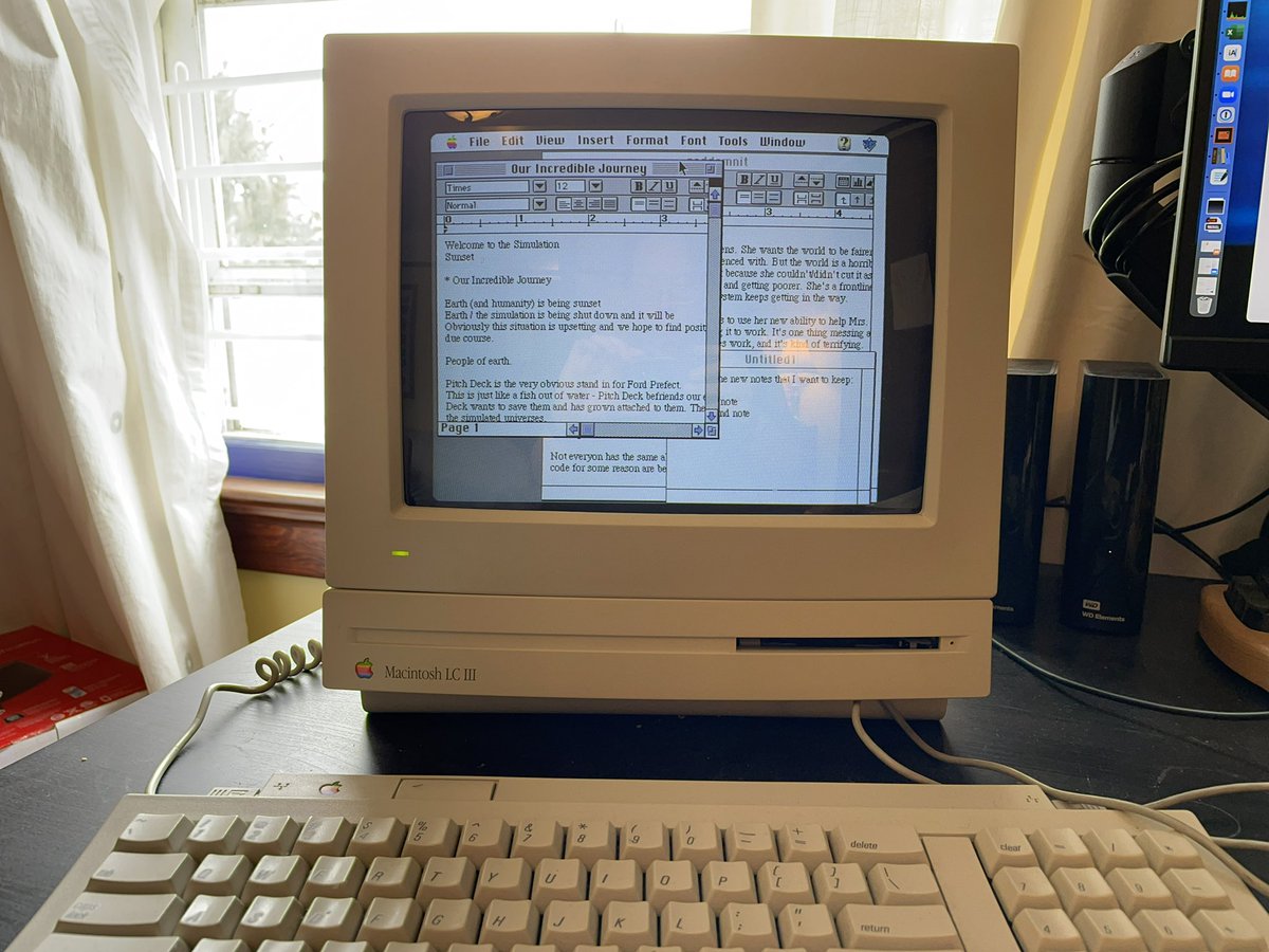 Ok, here’s my 1994-era Mac LC III with 14in monitor on 7.5.5 showing 3 open Word documents compared to 3 open documents in IA Writer (split view and slideover). But for the LC III’s redraw speed...