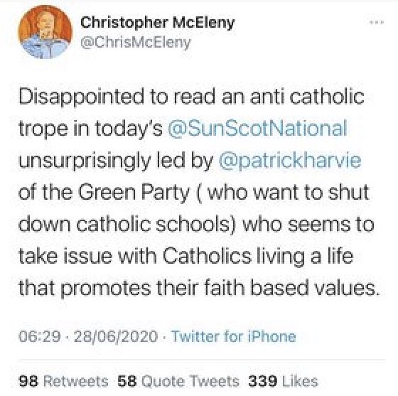 Next up is Chris McEleny, the lead candidate in West Scotland. He has defended conversion therapy when Patrick Harvie called out the Catholic Church being linked to groups & has also implied that trans deaths aren’t tragic.He is a danger to the LGBT community. (3/)