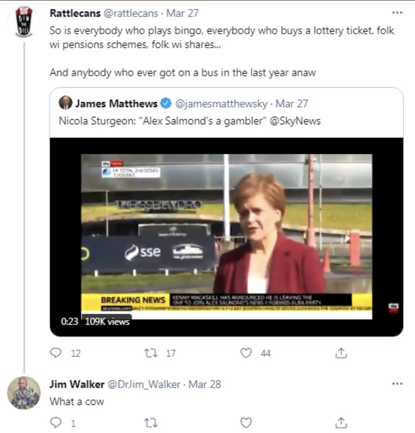 Candidate Jim Walker has called the FM “a cow”. Is he really someone we want setting an example for us in holyrood? (5/)