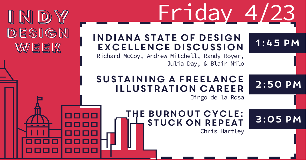 IndyDesignWeek's tweet photo. DON'T MISS OUT ON OUR FINAL DAY!
TIX https://t.co/GdhALmRRkx

Speakers include:
@YountsJoe @ArinAnderson @andrsncreative @AndreaHaydon @TravisJBrown1 @exhibitcolumbus @RichardMcCoy @chris_hartley @wwwsepcom @heyscottcurry @RATIOglobal @Jay_Wall @KailaJacques @RallyRallyFor @RGD https://t.co/o5T9m9aJk5