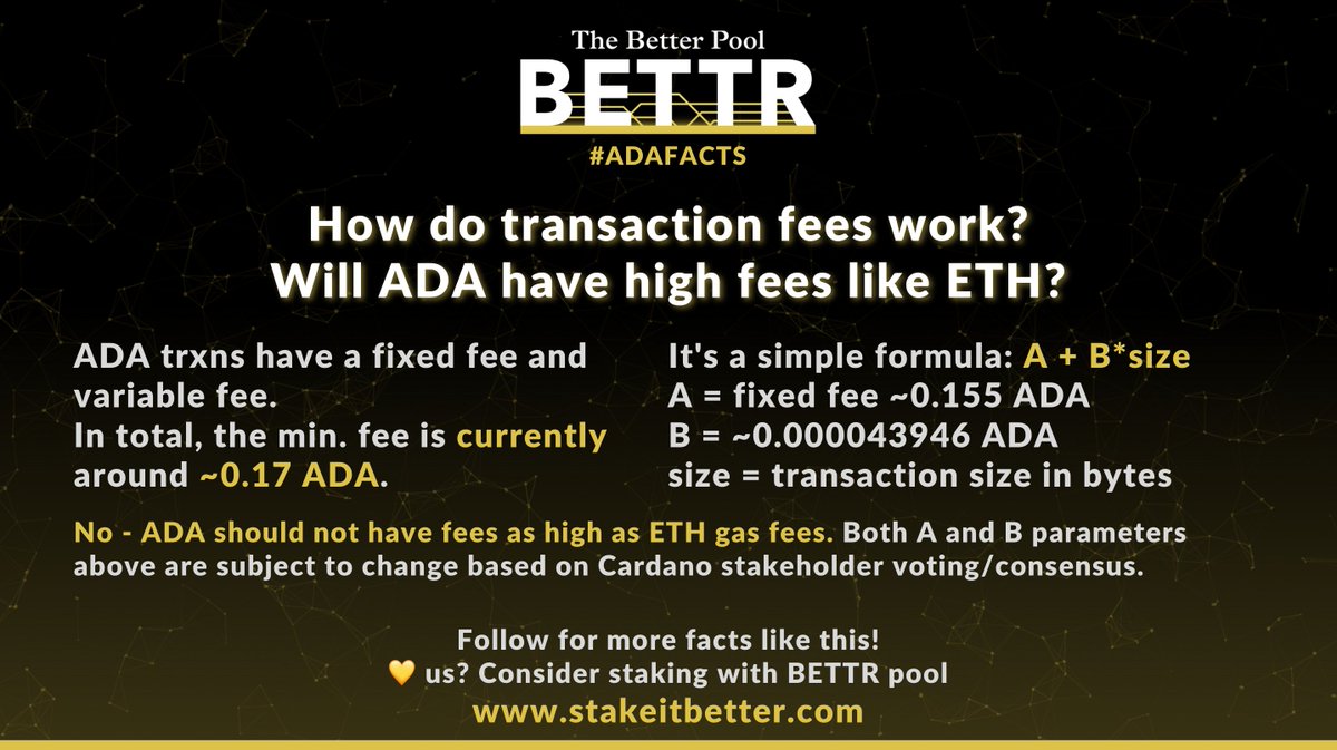 the_better_pool's tweet photo. How do transaction fees work? Will ADA have high fees like ETH? 👇
Cardano explained #adafacts 📚
Stay tuned for more information like this!
#cardanoexplained #facts #crypto #Cardano #Ethereum #GasFees #fees #ADA #ETH https://t.co/FlerUY4dWU
