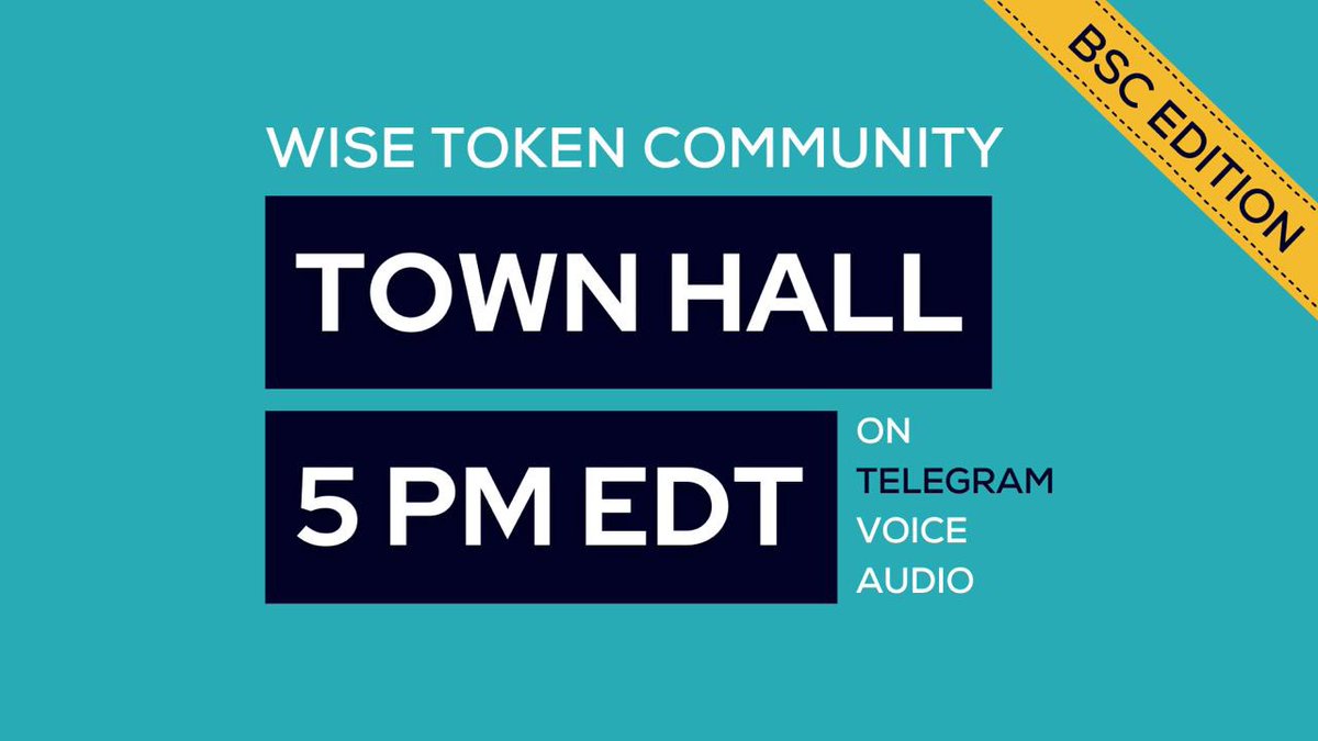 We are less than 5 DAYS AWAY from the Wise Token Liquidity Event on #BSC !! If you have any questions for the team, join our weekly town hall discussion on #Telegram audio in ONE hour. 

Here is a link to our Telegram: t.me/WiseToken. 

See you there!