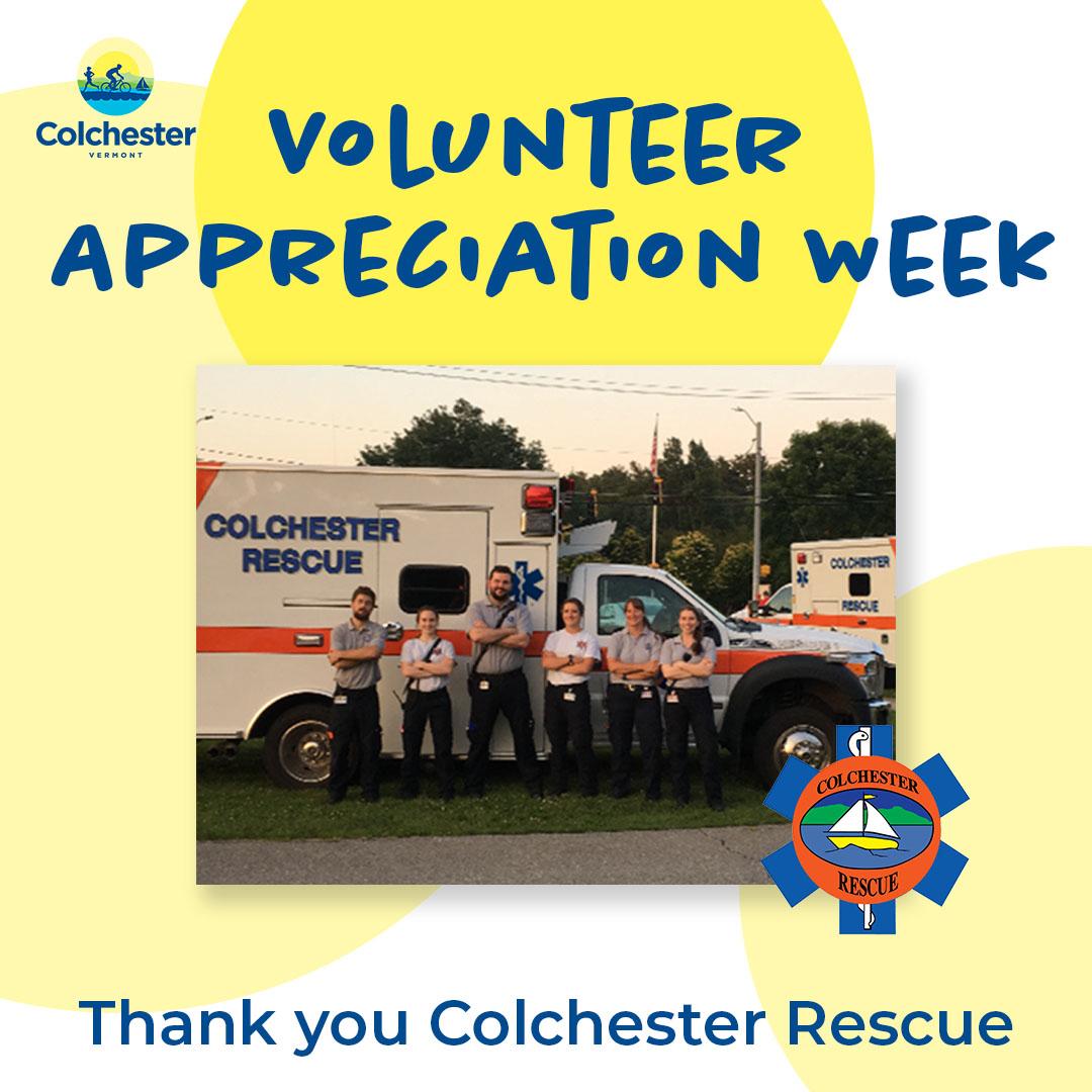 Colchester_VT's tweet image. April 18-24 is Volunteer Appreciation Week, so we are thanking all of the hard-working and selfless volunteers that keep the Town of Colchester running. Today, join us in thanking the Colchester Rescue Squad! Read the official thank-you letter here: conta.cc/3ejbJWE