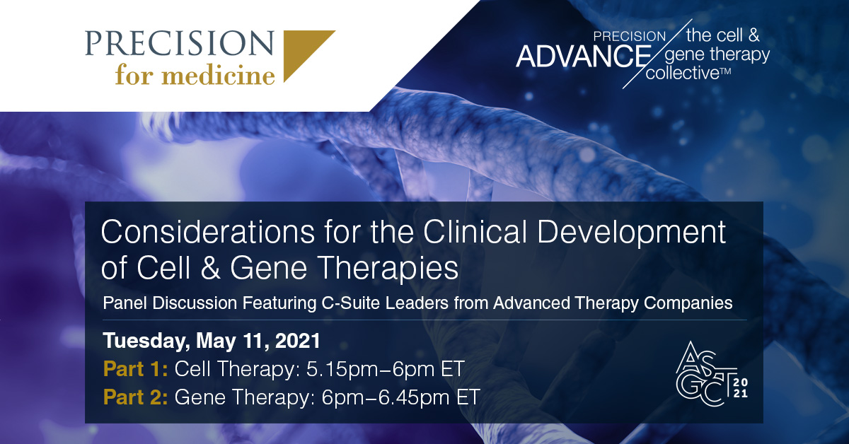 Attending #ASGCT2021 next month? Don't miss our 2-part panel discussion with biotech executives on the front lines of development and our Precision experts. Tuesday, May 11, 2021: Cell Therapy, Part 1, 5:15-6:00 ET, and Gene Therapy, Part 2, 6:00-6:45 ET.