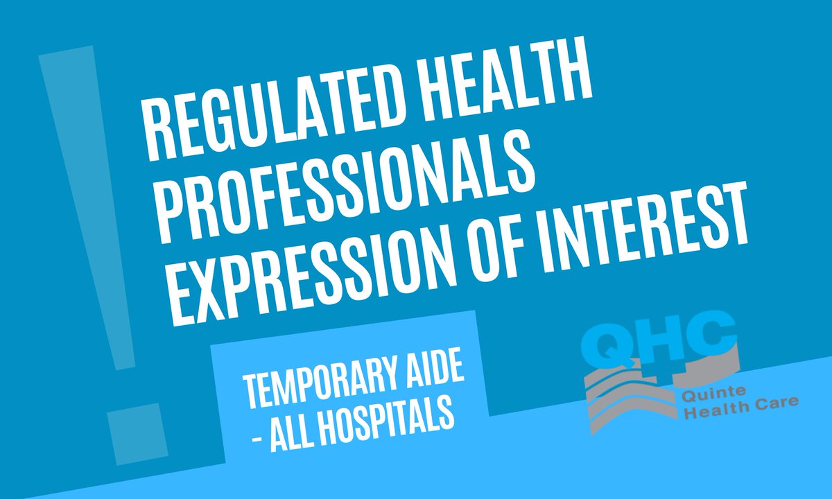 QuinteHealth's tweet photo. QHC is seeking expressions of interest from Regulated Health Care Professionals who may be interested in providing temporary pandemic aide in our hospitals (Belleville General, Prince Edward County and Trenton Memorial Hospitals) if the need arises. #helpusshare #TeamQHC https://t.co/ni3rx0i6sg