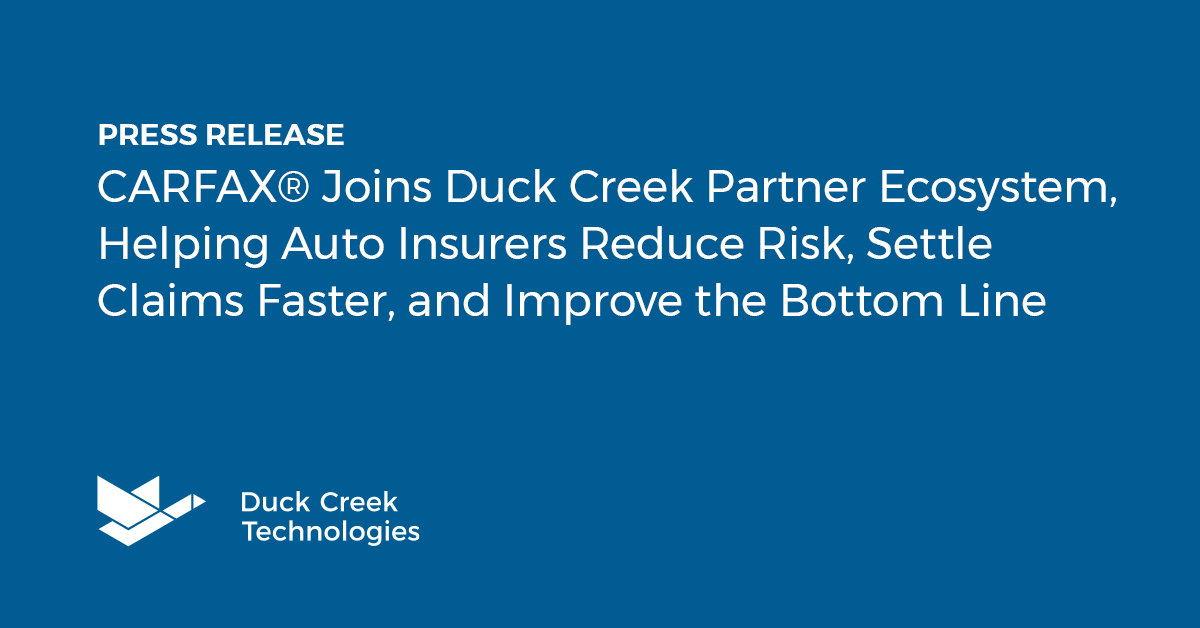 csicard3's tweet photo. Duck Creek has expanded its Partner Ecosystem through a new relationship with @CARFAX, owner of the world’s largest vehicle history database and provider of crucial vehicle history data to 23 of the top 25 largest auto insurers. Learn more: https://t.co/U1jh5kYPuV https://t.co/VDJYUBQiTo