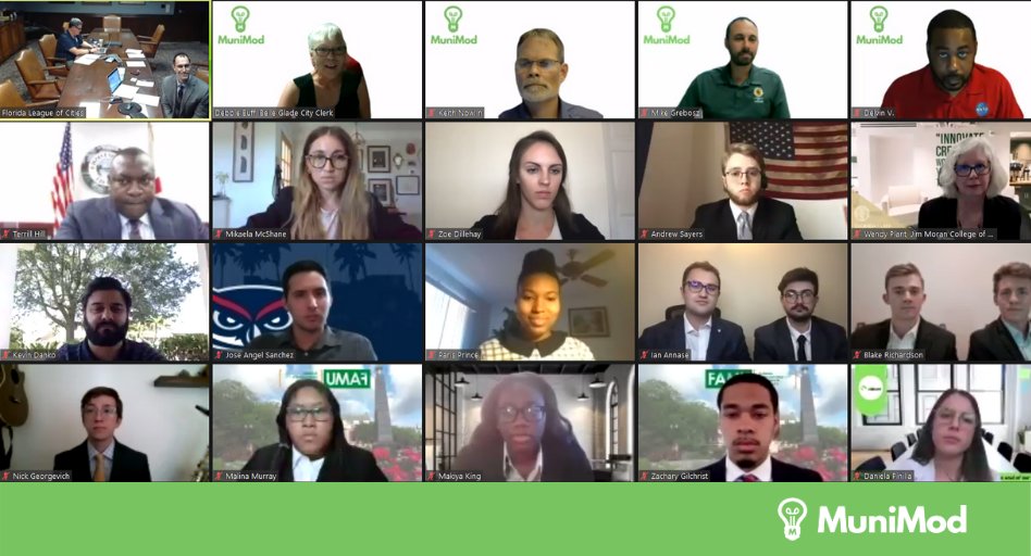 FLCities's tweet photo. #MuniMod 2021 is officially underway ๐ Teams are starting to pitch their innovative ideas to our esteemed panel of judges as they compete for the grand prize! Winners will be announced later today. https://t.co/xc2YatFA2F