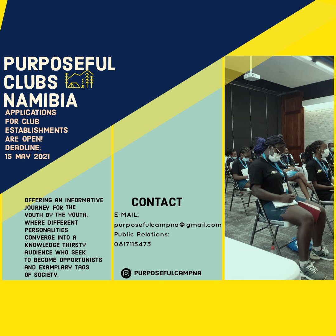 purposefulcamp's tweet photo. The time to apply for Purposeful Clubs Namibia is already now!! 🤩
The Purposeful Clubs is a new structure in Purposeful Institute Africa and an extension of Purposeful Camp Namibia. https://t.co/6FRUW3aDZA