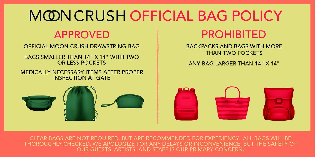 Don't forget to keep our Bag Policy in mind when joining us next week for #MoonCrush!