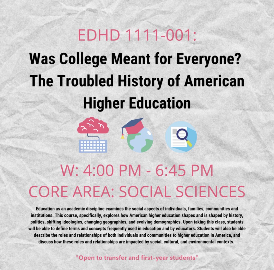 cudenverfye's tweet photo. Another course promo! Learn more about EDHD 1111-001 and more at https://t.co/Jb3QRjcJtt #CUDenver #CUInTheCity @cudenver @cudenverpal https://t.co/mKGNhgsMBJ